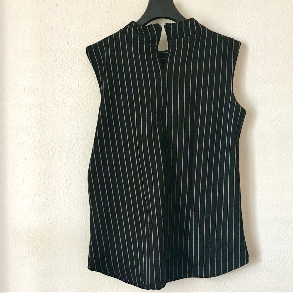 Black striped sleeveless formal blouse - Picture 2 of 5